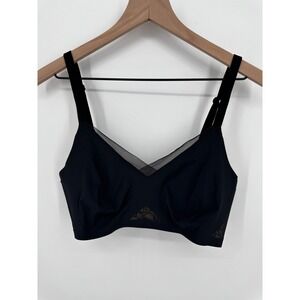 Honeylove Crossover Bra Black Wireless Mesh Lace Trim Size L BRBR0017